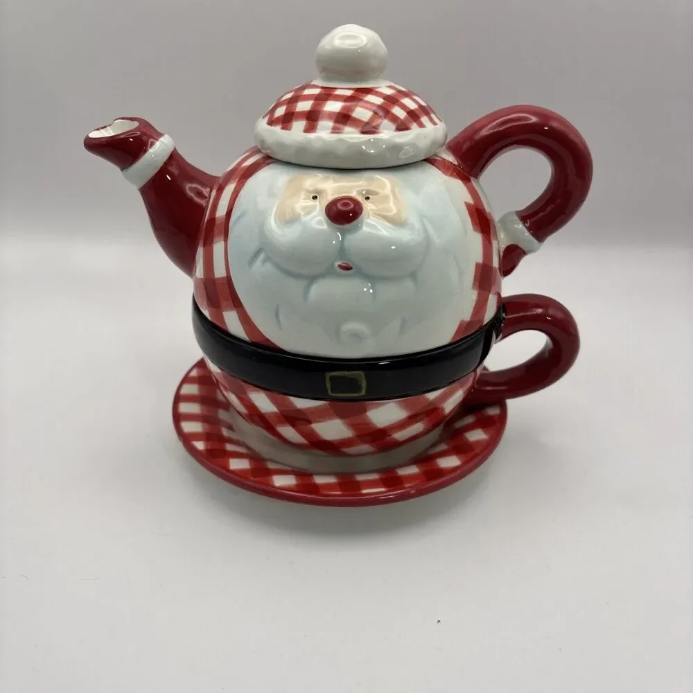 Santa Teapot And Cup Set Tea For One Granny Core Cottage Core Cute Christmas